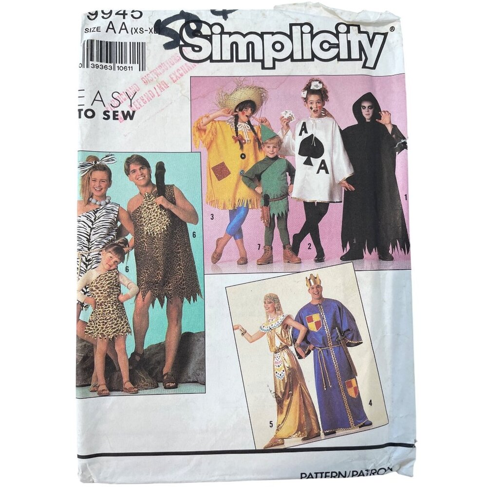 Simplicity 9945 Sewing Pattern XS-XL Card Caveman King Scarecrow Egyptian CUT